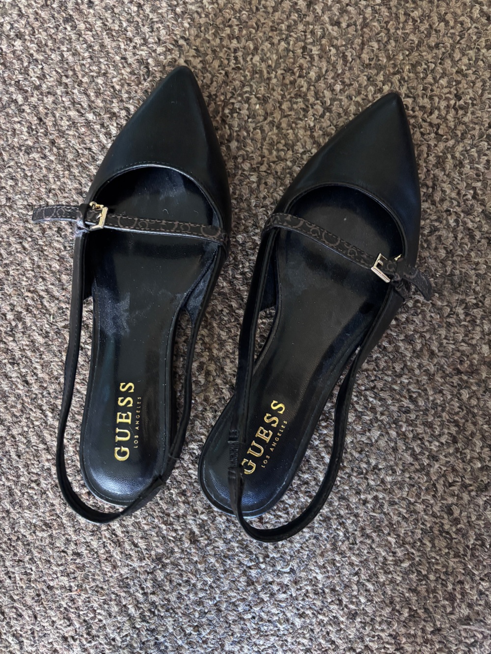 GUESS Black Pointed-Toe Slingback Flats with Thin Strap